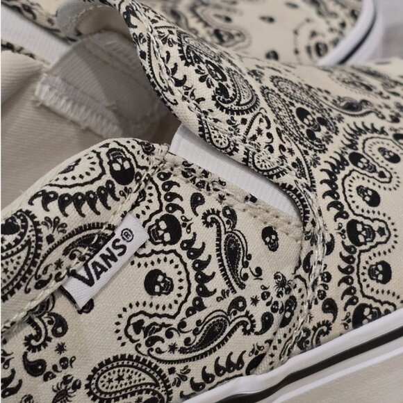 Vans Bandana Skull Slip On Sneakers Mens Size 11 Shoes Off White - New main image 4